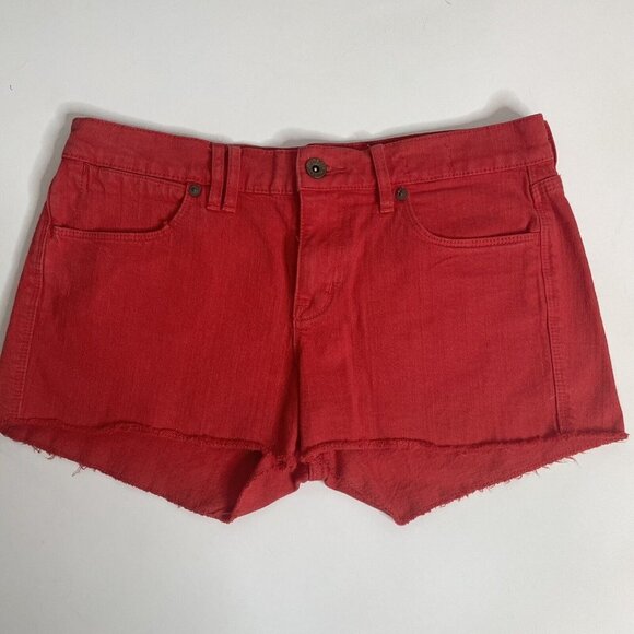 EEUC Madewell Red Denim Cut Off Shorts Size 26 Inseam 2" Jean Low Rise - Picture 1 of 10